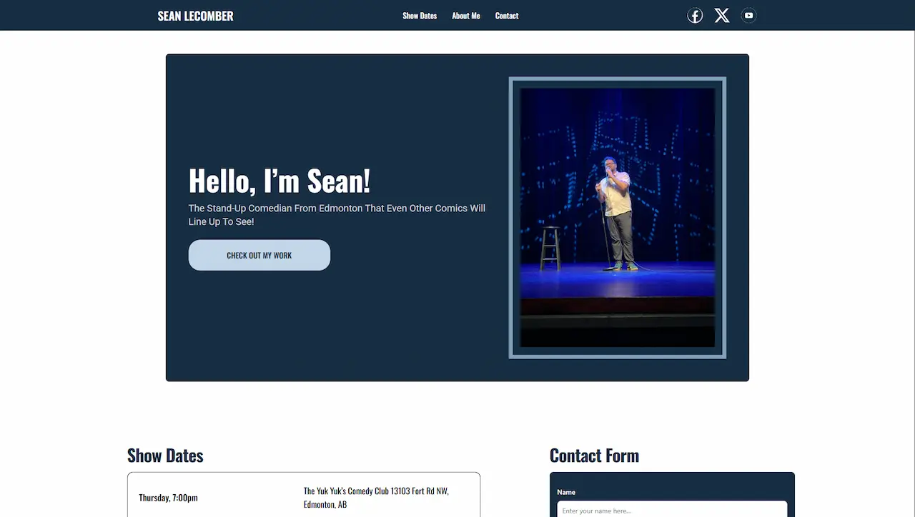 A landing site for Sean Lecomber, featuring a hero banner.